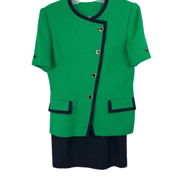 Kasper Skirt Suit 2 Piece Set Womens Size Petite 6P Green/Navy Blue - Picture 2 of 16